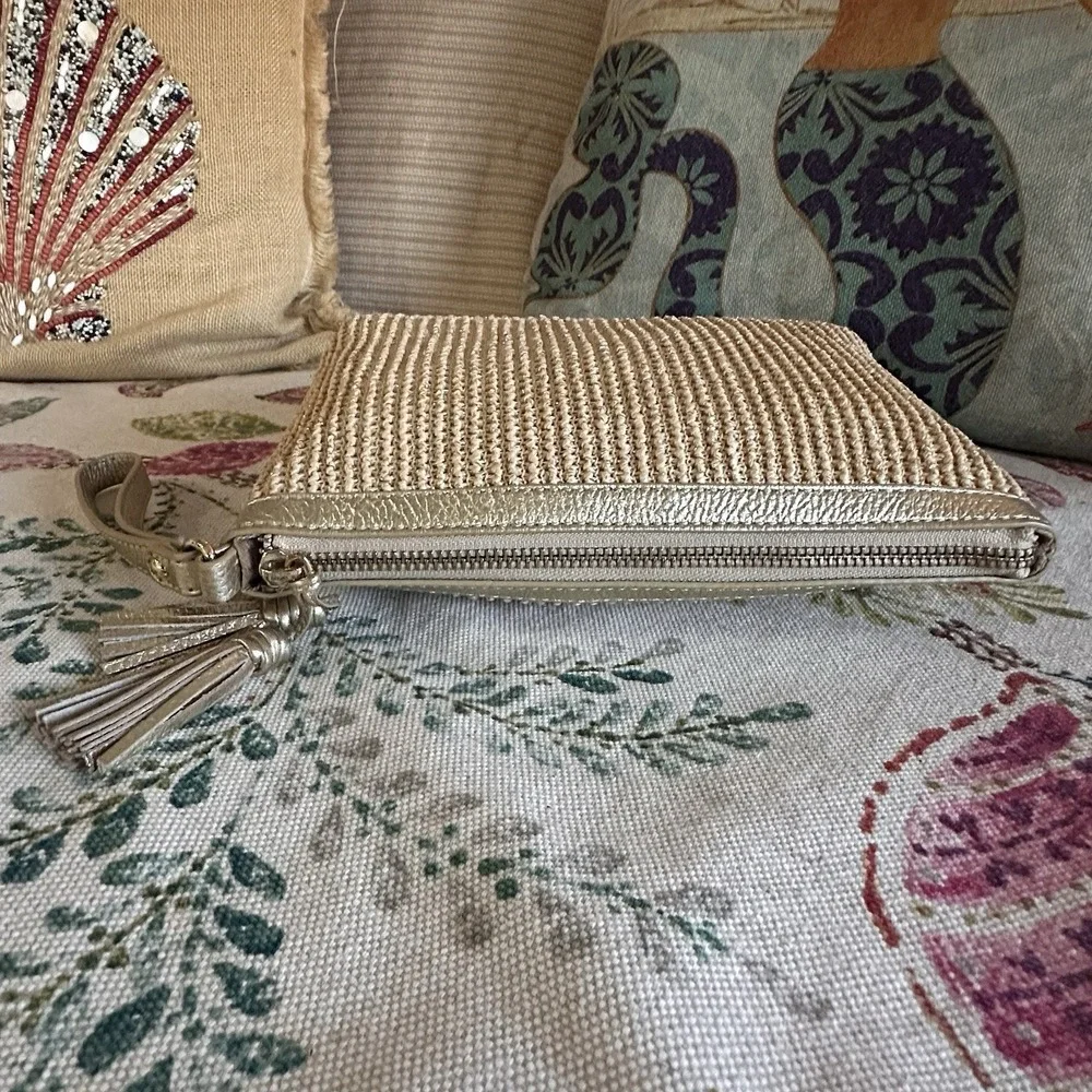 TALBOTS Cosmetic / Clutch Bag Gold Metallic Thread Tassels 10